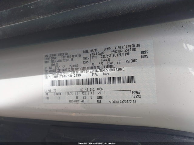 45197426 :رقم المزاد ، 1FTBR1Y84RKB12199 vin ، 2024 Ford Transit-250 مزاد بيع