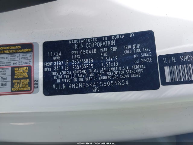 KNDNE5KA1S6054854 KIA Carnival Mpv Hybrid Sx Prestige