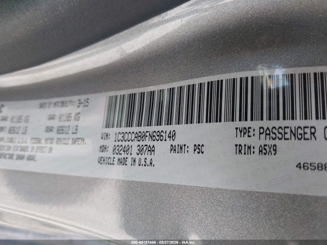 2015 Chrysler 200 Limited მანქანა იყიდება აუქციონზე, vin: 1C3CCCAB0FN696140, აუქციონის ნომერი: 45197446
