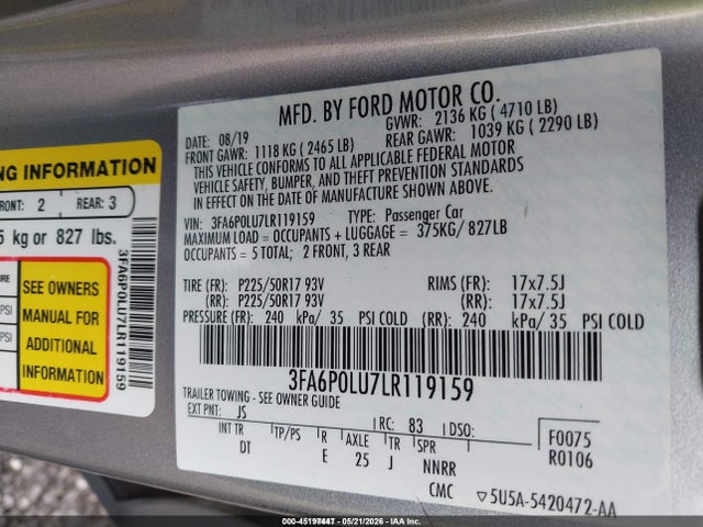 Ford Fusion Hybrid Se 2020 3FA6P0LU7LR119159 Image 9