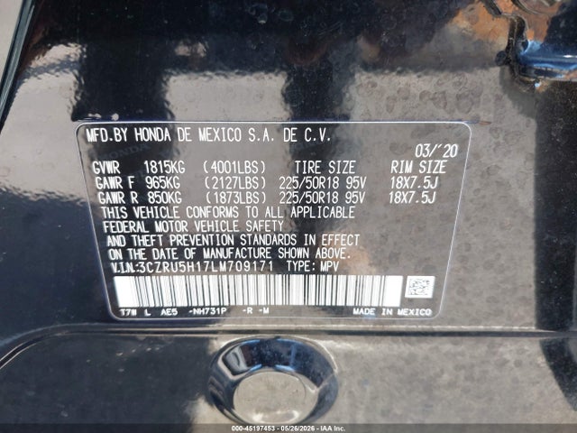 Продаж на аукціоні авто 2020 Honda Hr-v 2wd Sport, vin: 3CZRU5H17LM709171, номер лоту: 45197453