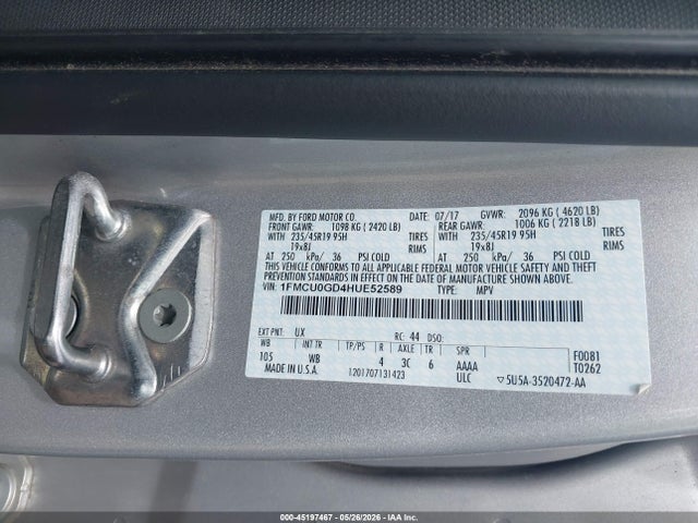 45197467 :رقم المزاد ، 1FMCU0GD4HUE52589 vin ، 2017 Ford Escape Se مزاد بيع