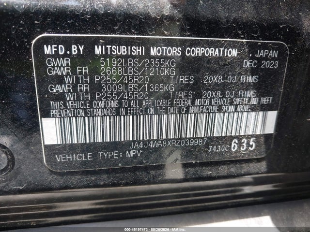 Auction sale of the 2024 Mitsubishi Outlander Sel Platinum Edition S-awc, vin: JA4J4WA8XRZ039987, lot number: 45197473
