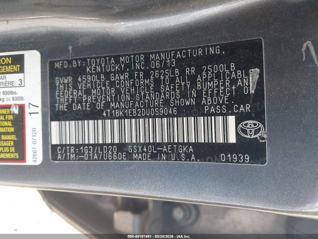 Продажа на аукционе авто 2013 Toyota Avalon Xle, vin: 4T1BK1EB2DU059046, номер лота: 45197491