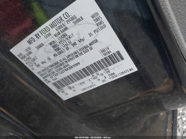 Продаж на аукціоні авто 2008 Ford F-150 Stx/xl/xlt, vin: 1FTRF12278KB81009, номер лоту: 45197496