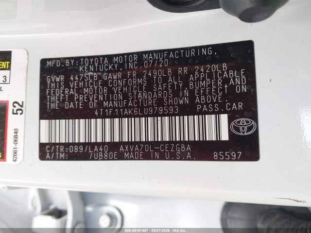 4T1F11AK6LU979593 Toyota CAMRY XLE