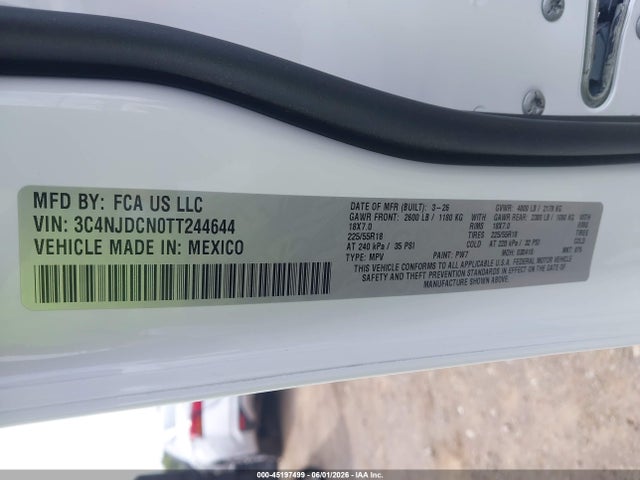 45197499 :رقم المزاد ، 3C4NJDCN0TT244644 vin ، 2026 Jeep Compass Limited مزاد بيع