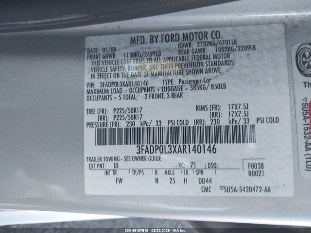 Продажа на аукционе авто 2010 Ford Fusion Hybrid, vin: 3FADP0L3XAR140146, номер лота: 45197510