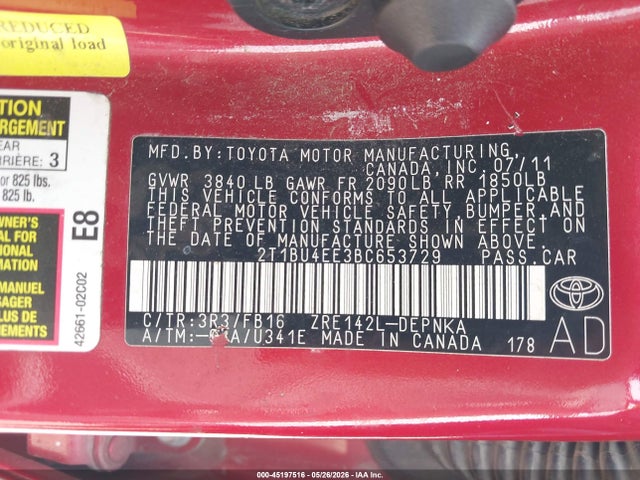 Продажа на аукционе авто 2011 Toyota Corolla Le, vin: 2T1BU4EE3BC653729, номер лота: 45197516