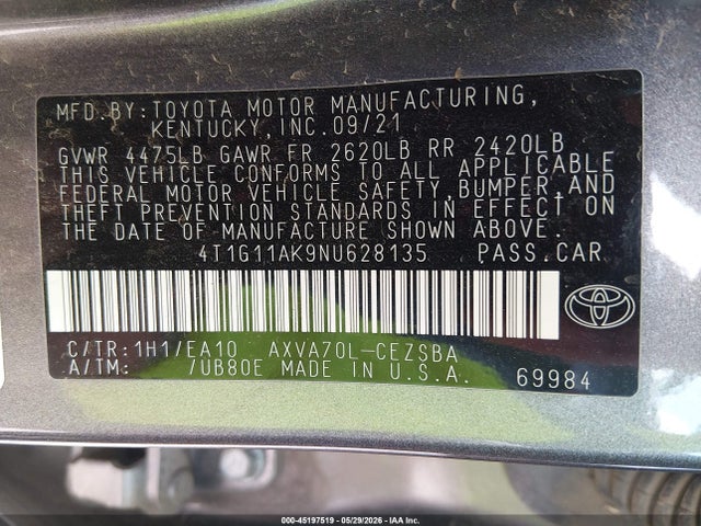 Toyota CAMRY SE 2022 4T1G11AK9NU628135 Image 9