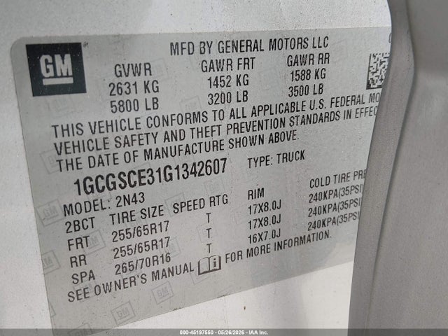 1GCGSCE31G1342607 Chevrolet Colorado Lt