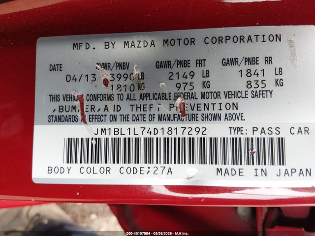 Продажа на аукционе авто 2013 Mazda Mazda3, vin: JM1BL1L74D1817292, номер лота: 45197584