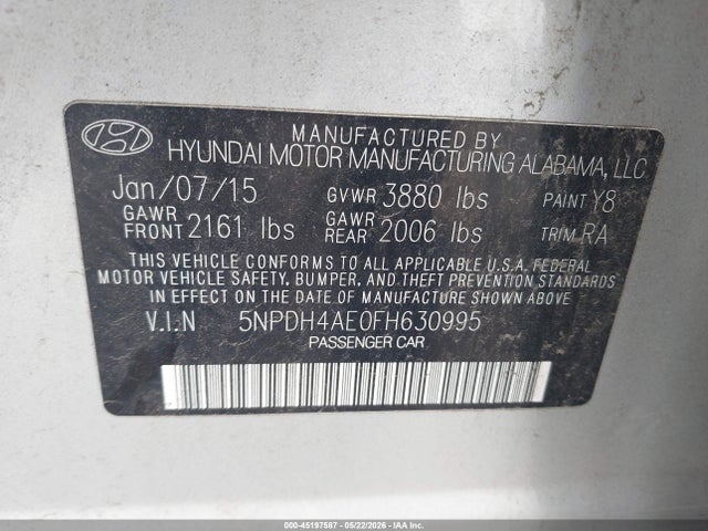 Продаж на аукціоні авто 2015 Hyundai Elantra Se, vin: 5NPDH4AE0FH630995, номер лоту: 45197587