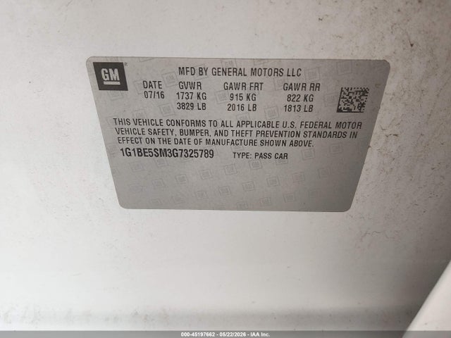 Продаж на аукціоні авто 2016 Chevrolet Cruze Lt Auto, vin: 1G1BE5SM3G7325789, номер лоту: 45197662