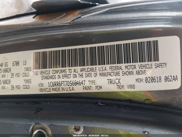 45197675 :رقم المزاد ، 1C6RR6FT7DS604647 vin ، 2013 Ram 1500 Express مزاد بيع