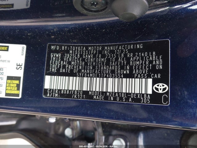 Toyota COROLLA LE 2026 5YFB4MDE1TP403554 Image 9