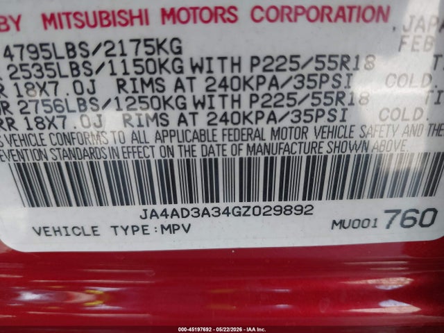 JA4AD3A34GZ029892 Mitsubishi Outlander Sel