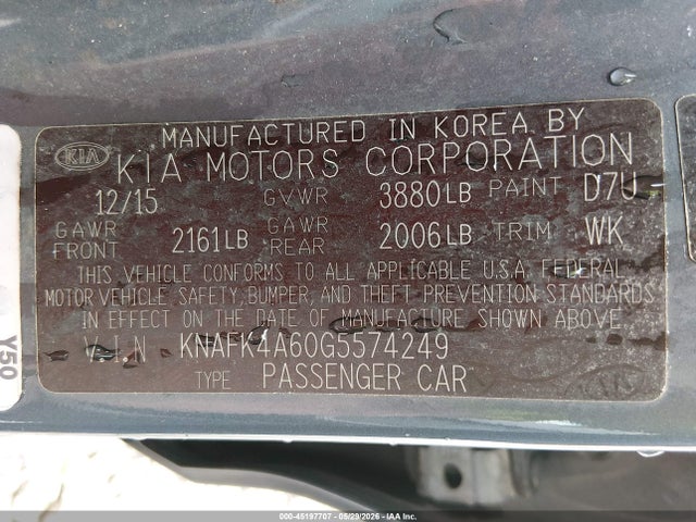 Aukcja sprzedaży 2016 Kia Forte Lx, vin: KNAFK4A60G5574249, numer aukcji: 45197707