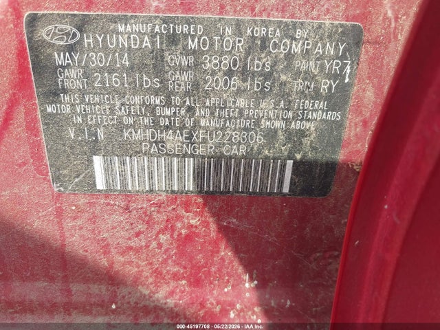 Продажа на аукционе авто 2015 Hyundai Elantra Limited, vin: KMHDH4AEXFU228306, номер лота: 45197708