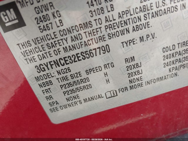 Продаж на аукціоні авто 2014 Cadillac Srx Performance Collection, vin: 3GYFNCE32ES567790, номер лоту: 45197720