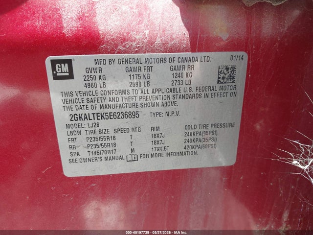 Aukcja sprzedaży 2014 Gmc Terrain Slt-2, vin: 2GKALTEK5E6236895, numer aukcji: 45197739