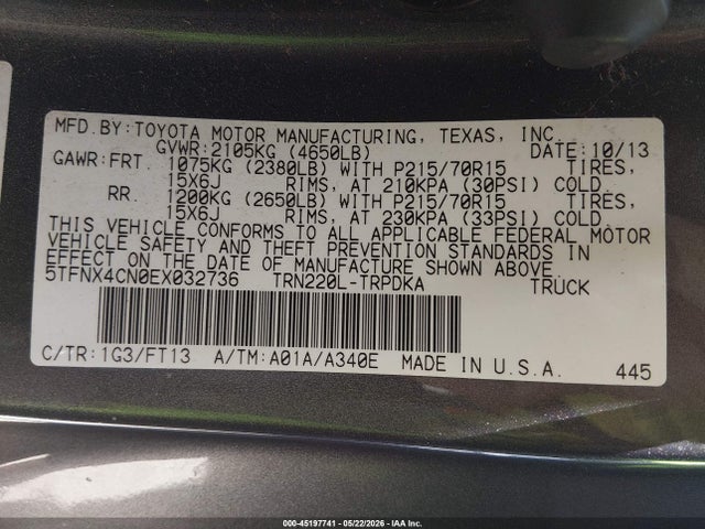 Продаж на аукціоні авто 2014 Toyota Tacoma, vin: 5TFNX4CN0EX032736, номер лоту: 45197741