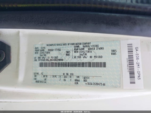 Aukcja sprzedaży 2006 Ford E-350 Cutaway, vin: 1FDSE35L86HB37899, numer aukcji: 45197747