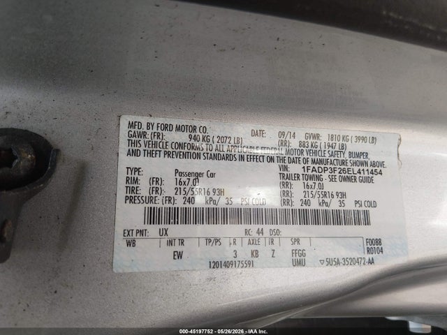 Aukcja sprzedaży 2014 Ford Focus Se, vin: 1FADP3F26EL411454, numer aukcji: 45197752