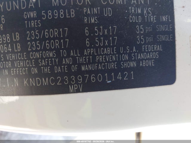 45197762 :رقم المزاد ، KNDMC233976011421 vin ، 2007 Hyundai Entourage Gls/limited/se مزاد بيع