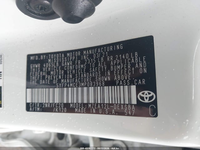 Продажа на аукционе авто 2021 Toyota Corolla Se, vin: 5YFP4MCE3MP083968, номер лота: 45197772