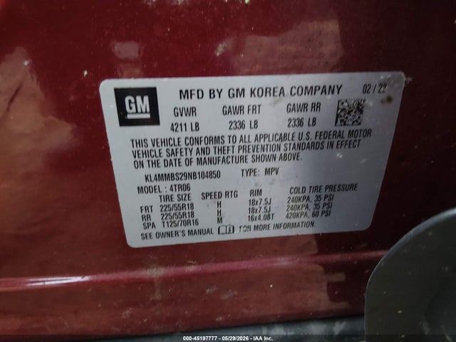 Aukcja sprzedaży 2022 Buick Encore Gx Fwd Preferred, vin: KL4MMBS29NB104850, numer aukcji: 45197777