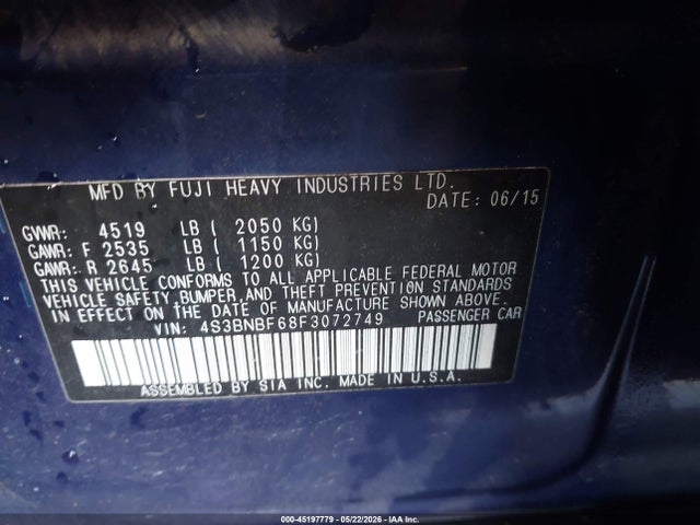 Продажа на аукционе авто 2015 Subaru Legacy 2.5i Premium, vin: 4S3BNBF68F3072749, номер лота: 45197779