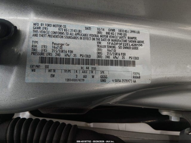 45197782 :رقم المزاد ، 1FADP3F22EL428106 vin ، 2014 Ford Focus Se مزاد بيع