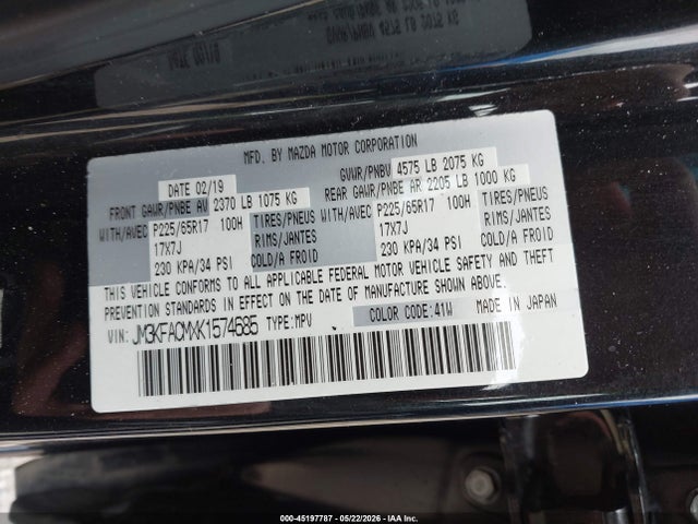 Aukcja sprzedaży 2019 Mazda Cx-5 Touring, vin: JM3KFACMXK1574685, numer aukcji: 45197787