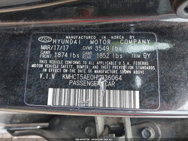 Продажа на аукционе авто 2017 Hyundai Accent Se, vin: KMHCT5AE0HU336064, номер лота: 45197788