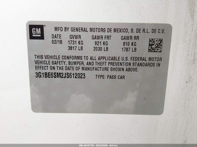 3G1BE6SM2JS612023 Chevrolet Cruze Lt Auto
