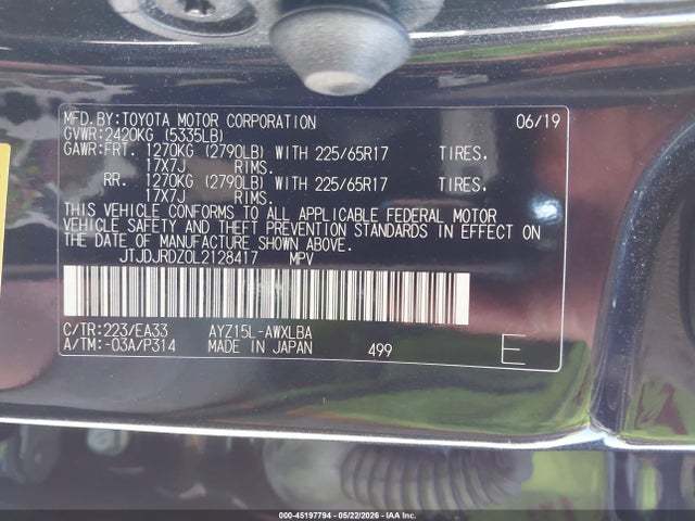 45197794 :رقم المزاد ، JTJDJRDZ0L2128417 vin ، 2020 Lexus Nx 300h مزاد بيع