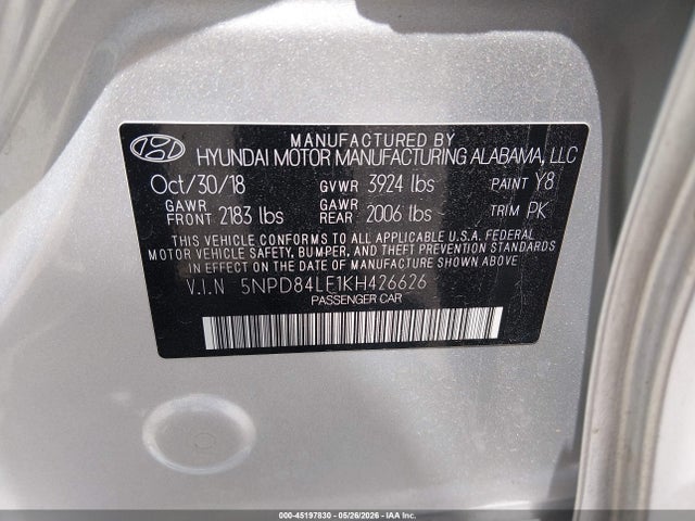 Продажа на аукционе авто 2019 Hyundai Elantra Sel, vin: 5npd84lf1kh426626, номер лота: 45197830