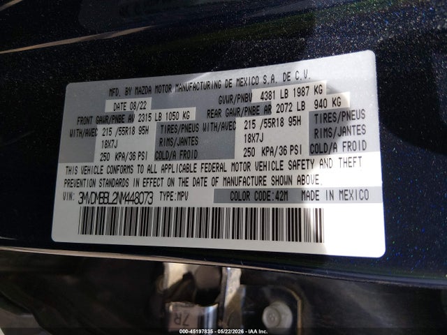 Продаж на аукціоні авто 2022 Mazda Cx-30 Select, vin: 3MVDMBBL2NM448073, номер лоту: 45197835