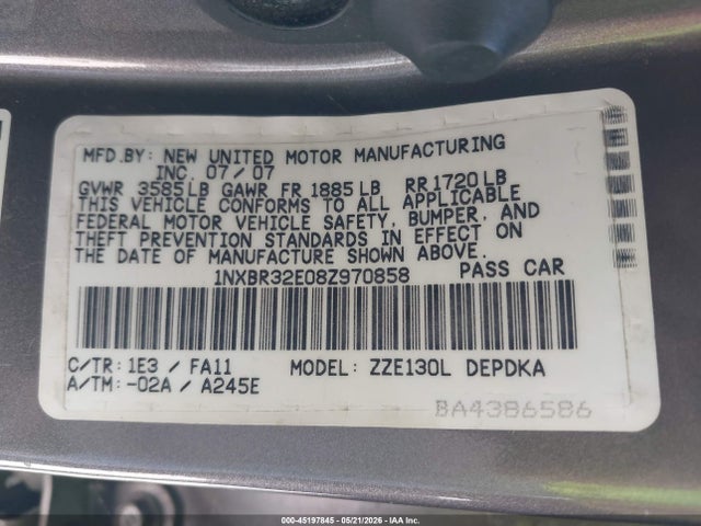 45197845 :رقم المزاد ، 1NXBR32E08Z970858 vin ، 2008 Toyota Corolla Ce مزاد بيع