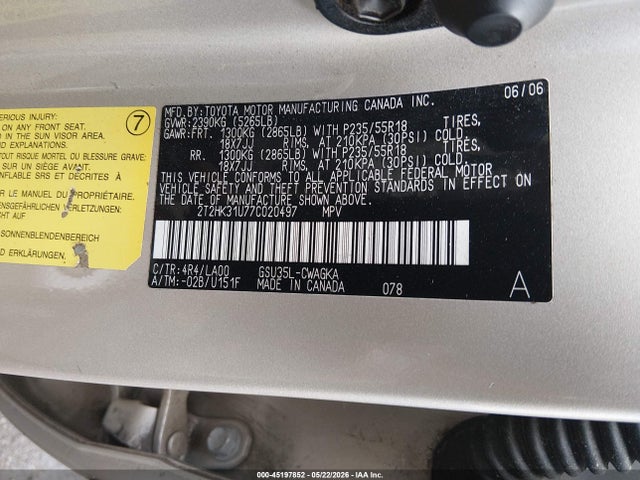Продажа на аукционе авто 2007 Lexus Rx 350, vin: 2T2HK31U77C020497, номер лота: 45197852