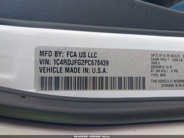45197857 :رقم المزاد ، 1C4RDJFG2PC678439 vin ، 2023 Dodge Durango Pursuit Awd مزاد بيع