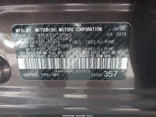 JA4AP4AU4LU001619 Mitsubishi Outlander Sport 2.0 Se