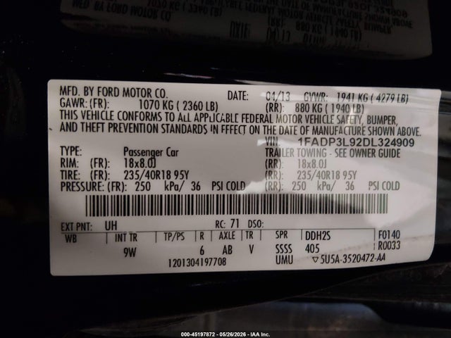 Продажа на аукционе авто 2013 Ford Focus St, vin: 1FADP3L92DL324909, номер лота: 45197872