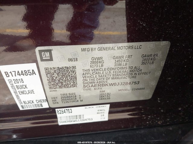 Продаж на аукціоні авто 2018 Buick Enclave Essence, vin: 5GAERBKW0JJ284753, номер лоту: 45197876