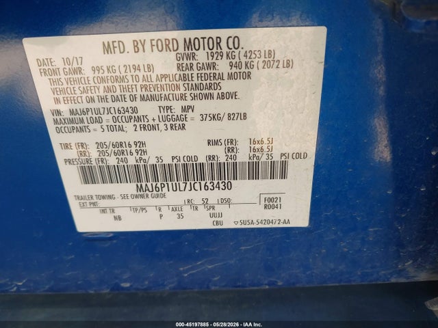 MAJ6P1UL7JC163430 Ford Ecosport Se