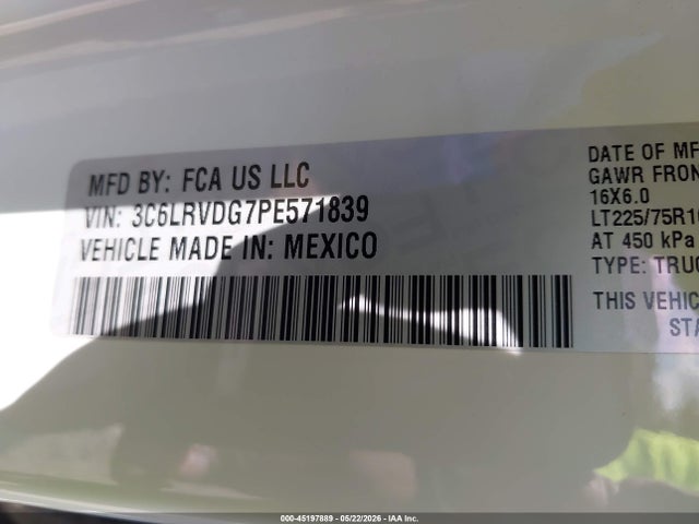 45197889 :رقم المزاد ، 3C6LRVDG7PE571839 vin ، 2023 Ram Promaster 2500 مزاد بيع