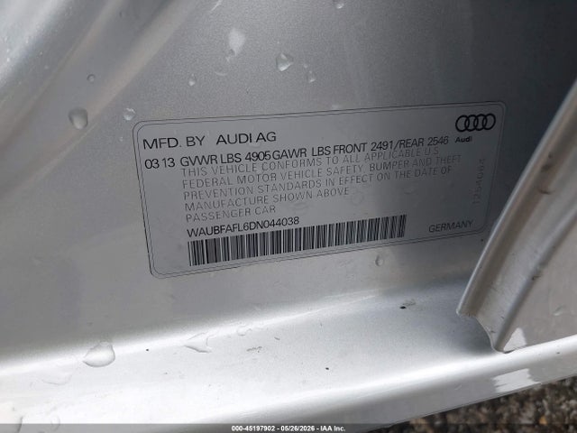 45197902 :رقم المزاد ، WAUBFAFL6DN044038 vin ، 2013 Audi A4 2.0t Premium مزاد بيع