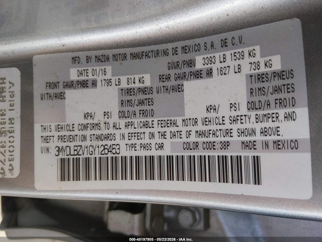 Aukcja sprzedaży 2016 Scion Ia, vin: 3MYDLBZV1GY126453, numer aukcji: 45197905