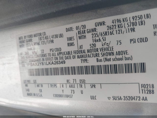 Ford Transit-350 Passenger Van Xlt 2020 1FBAX2Y81LKA26349 Image 9